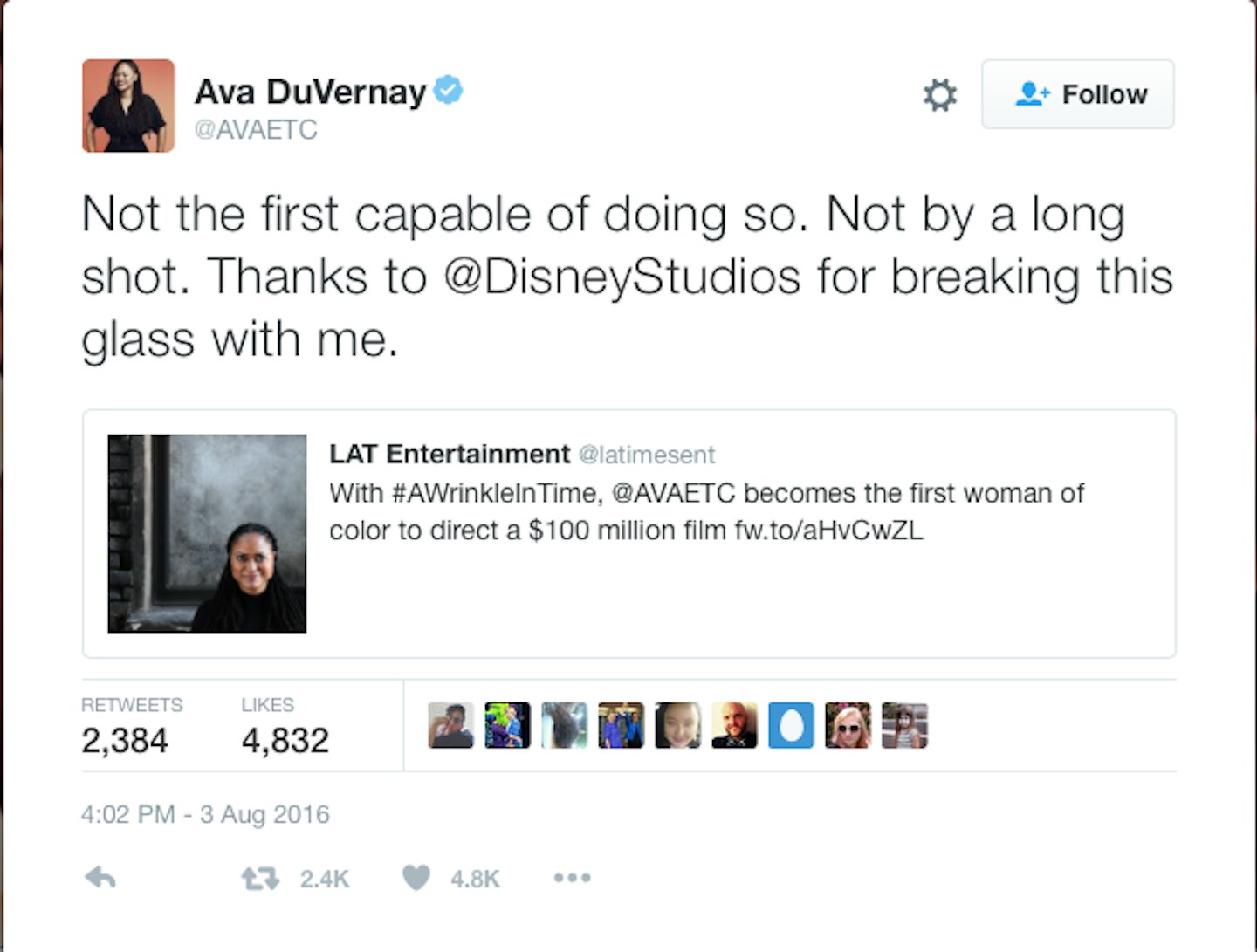 Ava DuVernay A Wrinkle In Time Tweet