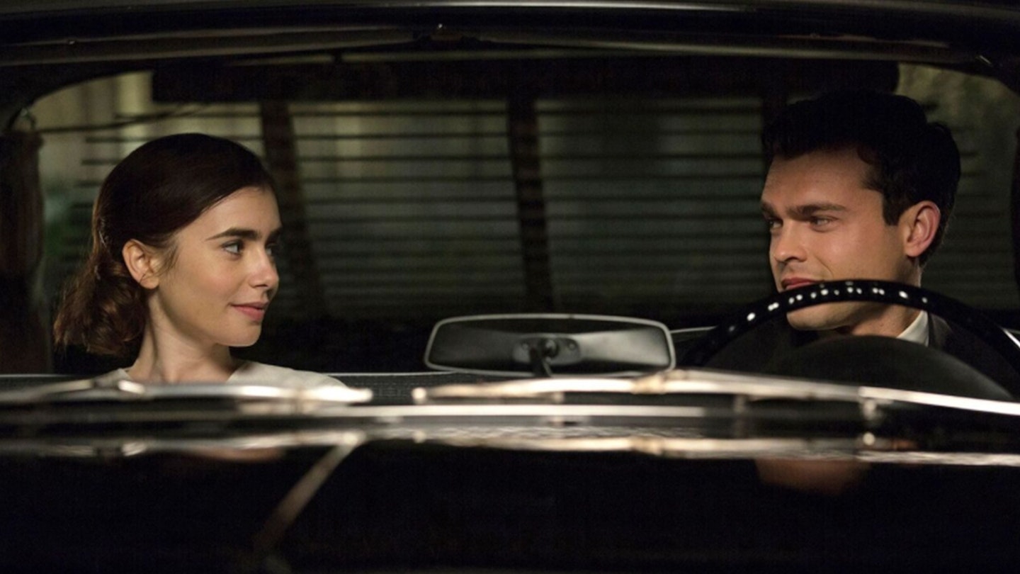 Lily Collins and Alden Ehrenreich in Rules Don't Apply