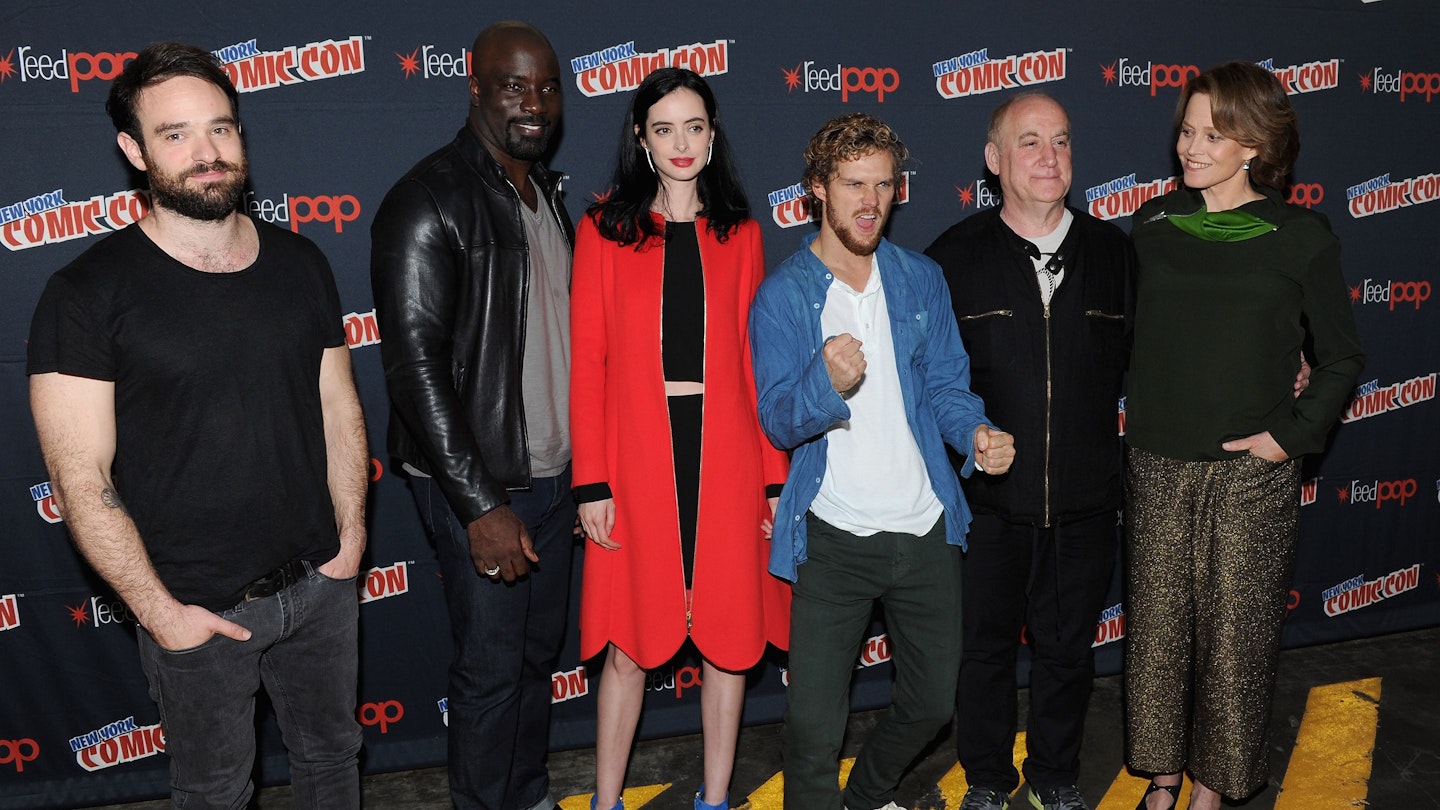 Sigourney Weaver with the Defenders cast