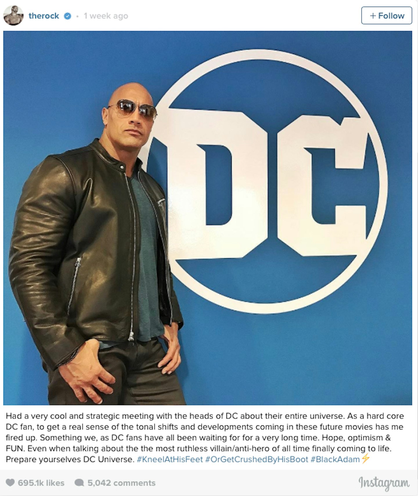 Dwayne Johnson DC Movies Instagram post