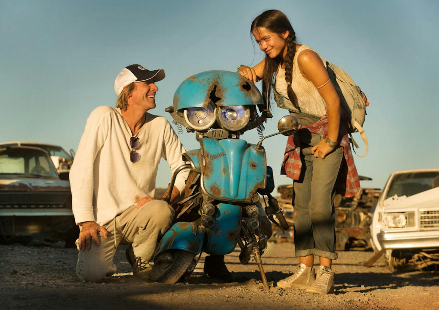 Michael Bay and Isabela Moner on the set of Transformers: The Last Knight