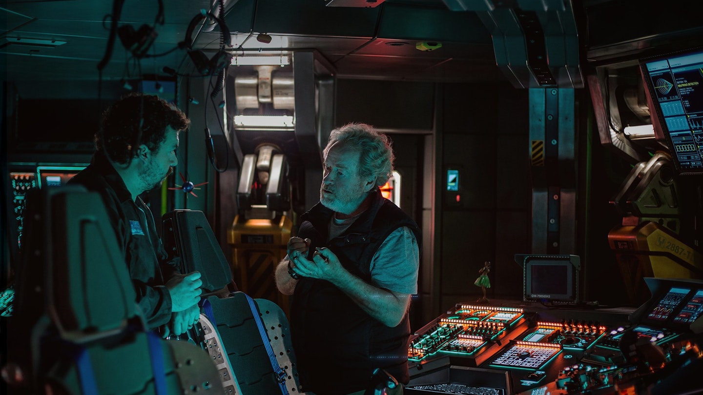 Danny McBride and Ridley Scott on the set of Alien: Covenant