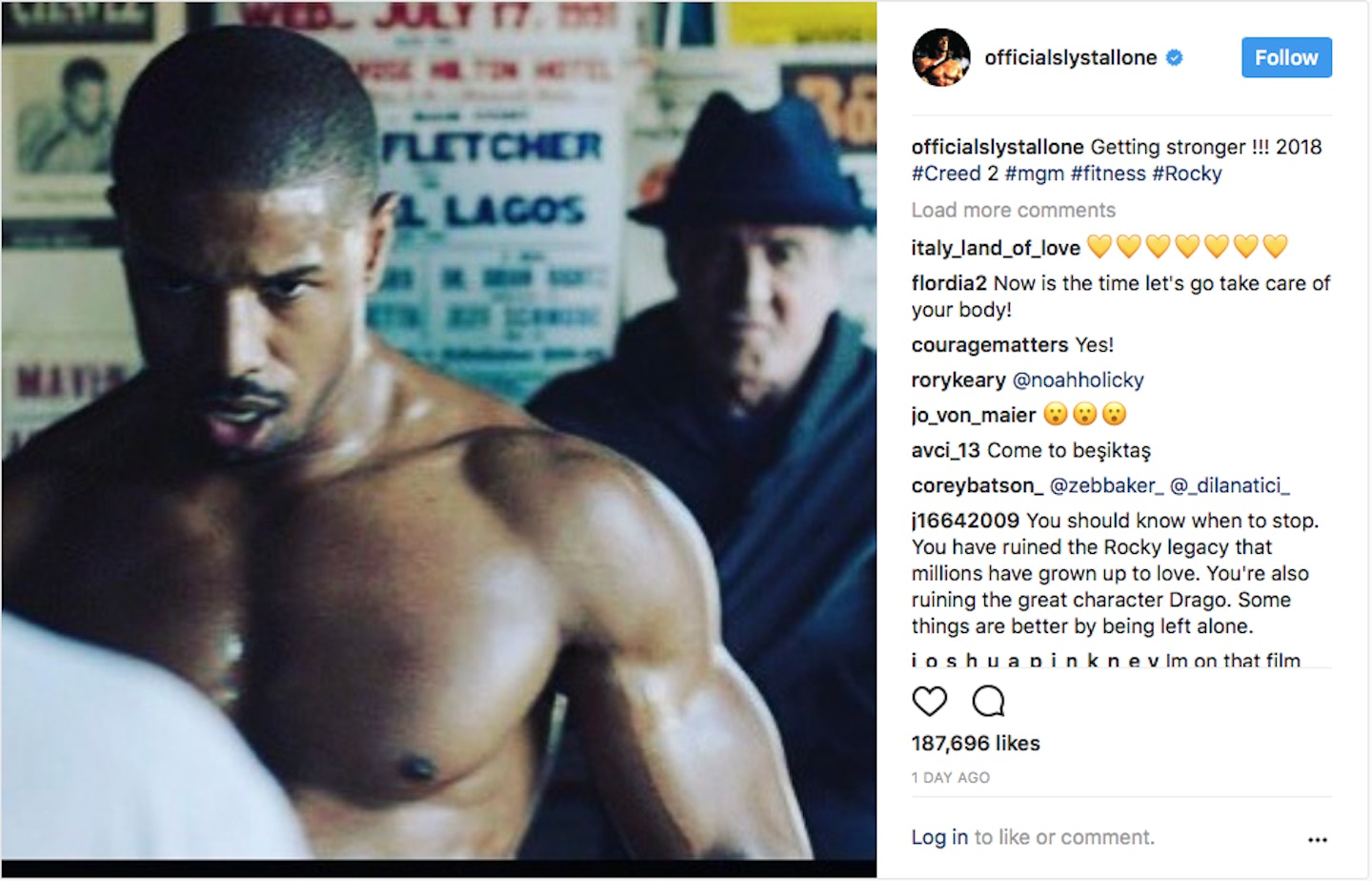 Sly Stallone Creed 2018 instagram