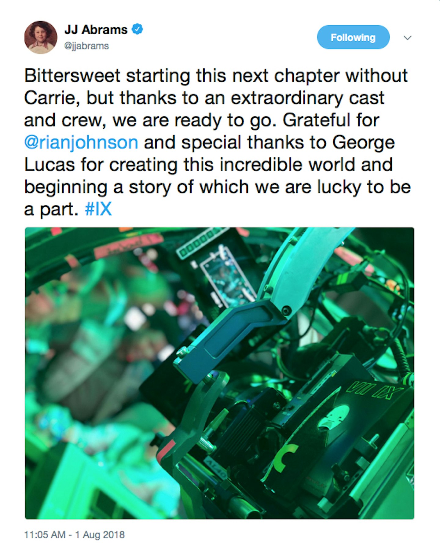 JJ Abrams Star Wars Episode IX Tweet