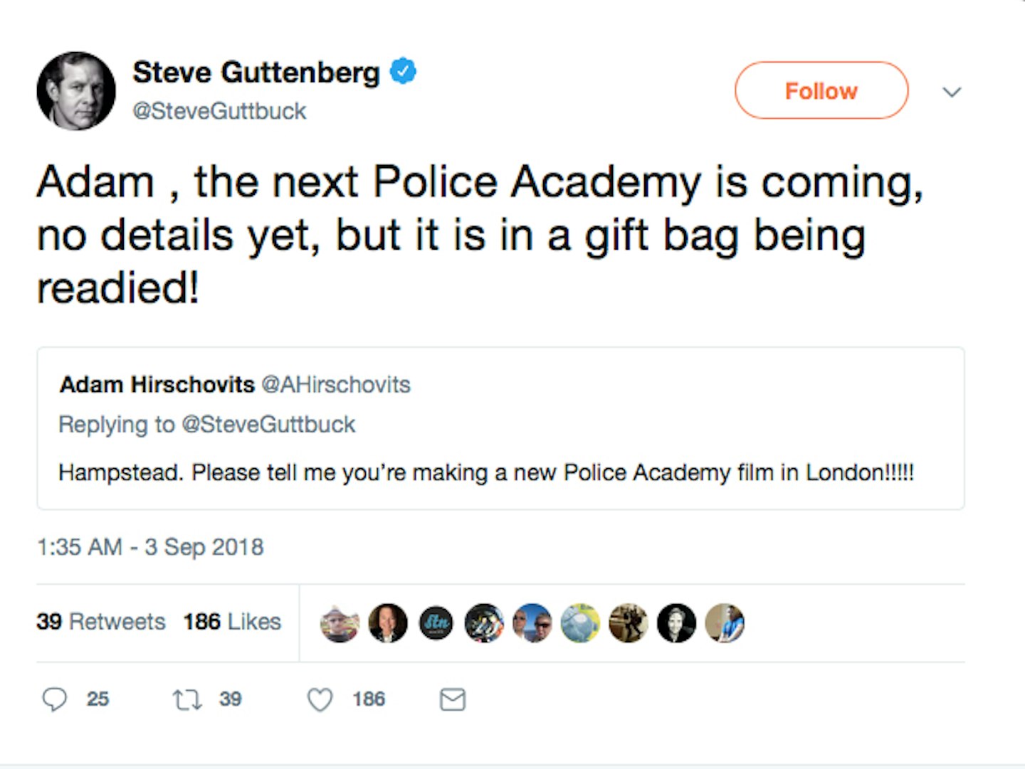 Steve Guttenberg Police Academy tweet