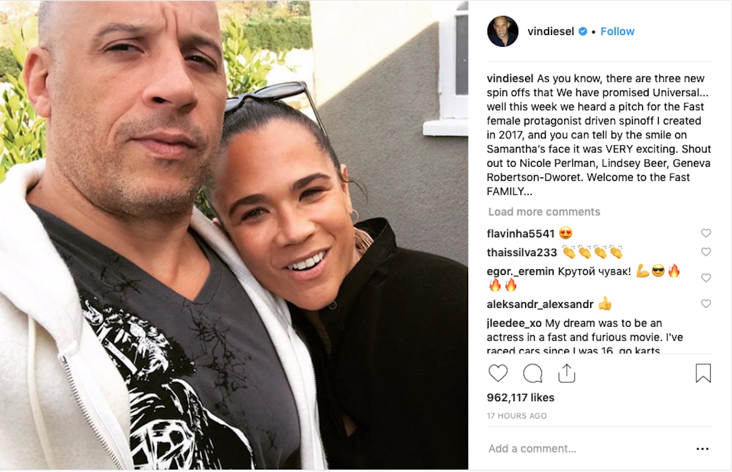 Fast & Furious female spin-off Insta post