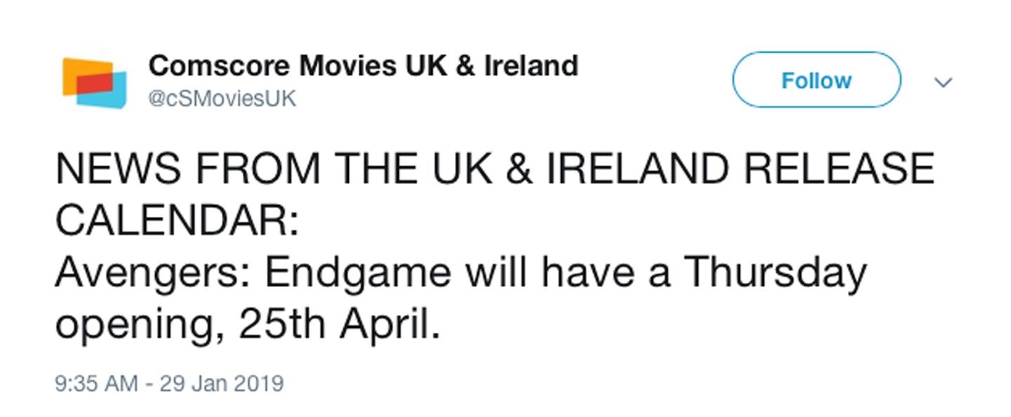Avengers: Endgame release date tweet