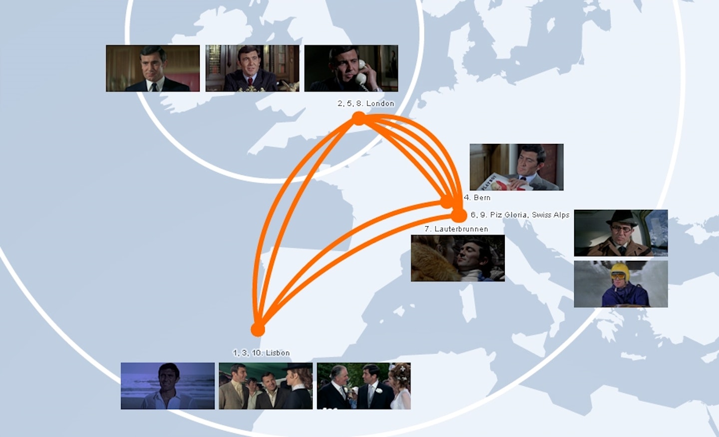 On Her Majesty's Secret Service travel map