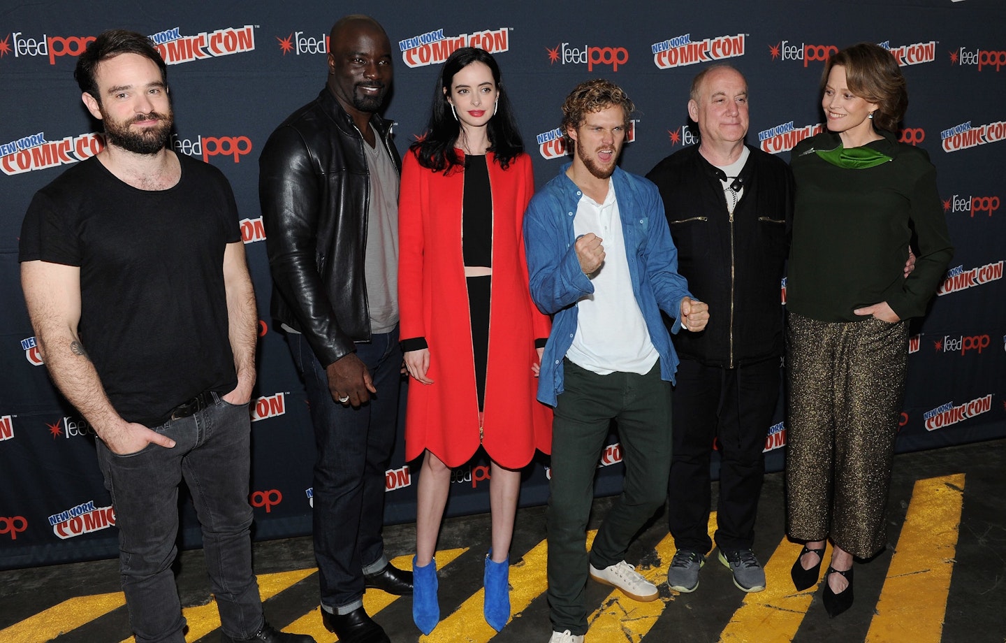 Sigourney Weaver with the Defenders cast