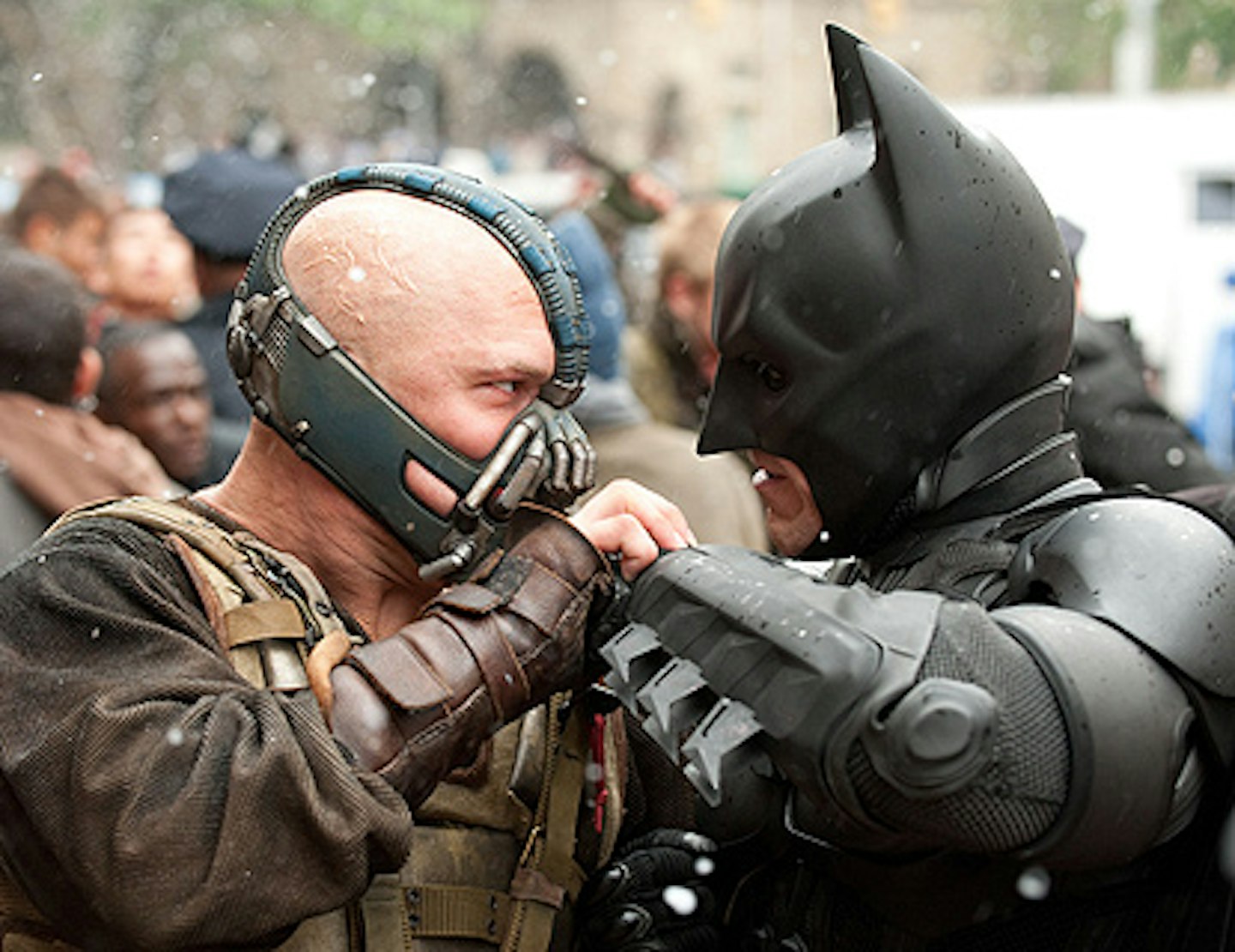 Bane and Batman fighting in The Dark Knight Rises