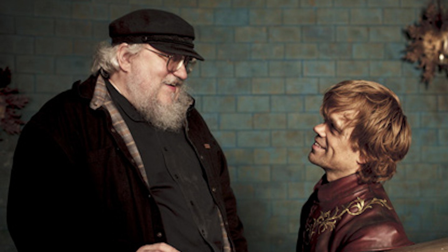 A Game of Thrones author George R.R. Martin with actor Peter Dinklage on the HBO set