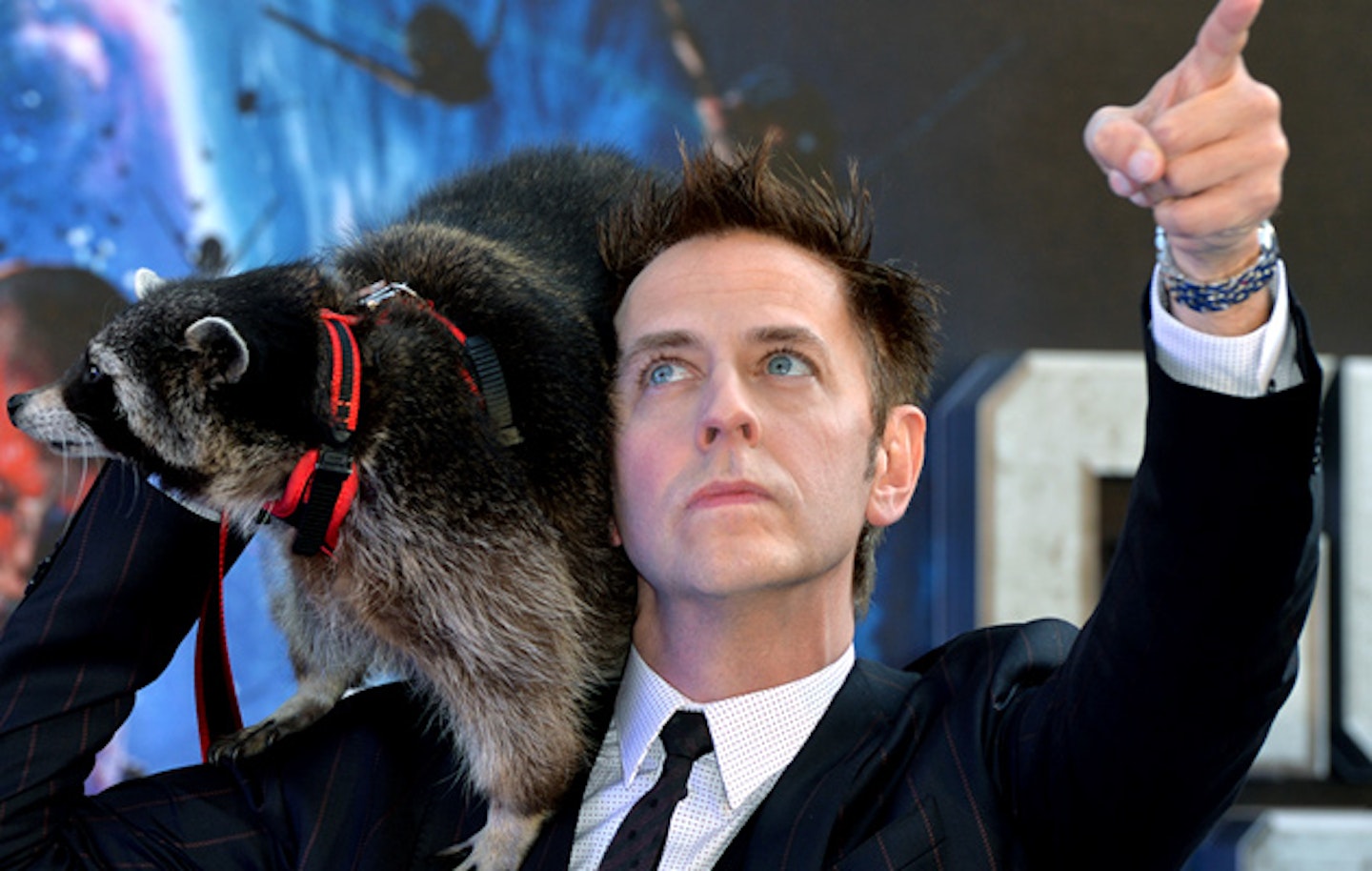 James Gunn and raccoon at the UK Guardians Of The Galaxy premiere