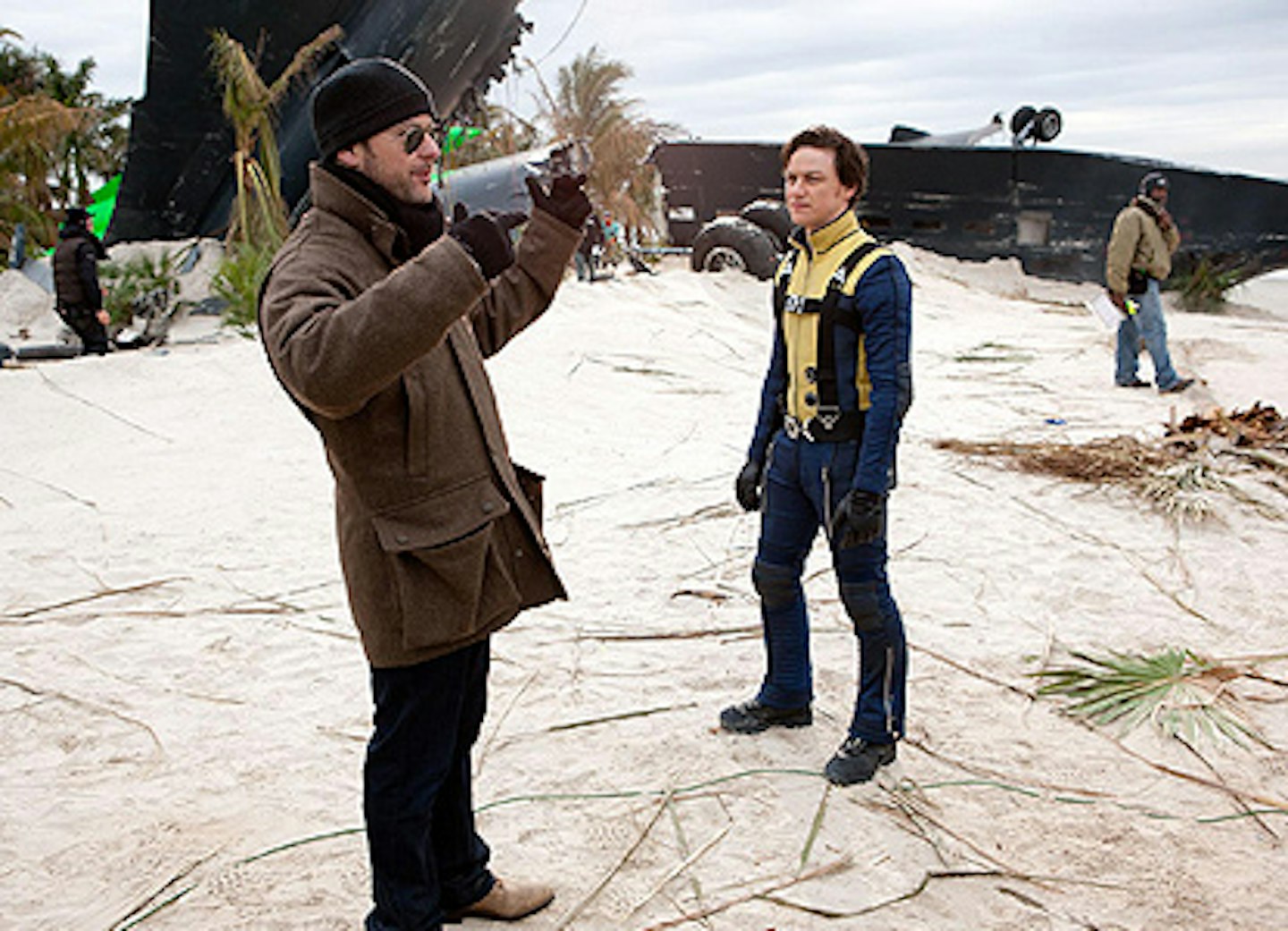 Matthew Vaughn on the set of X-Men First Class with James McAvoy