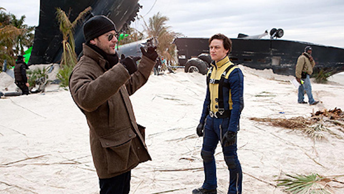 Matthew Vaughn on the set of X-Men First Class with James McAvoy