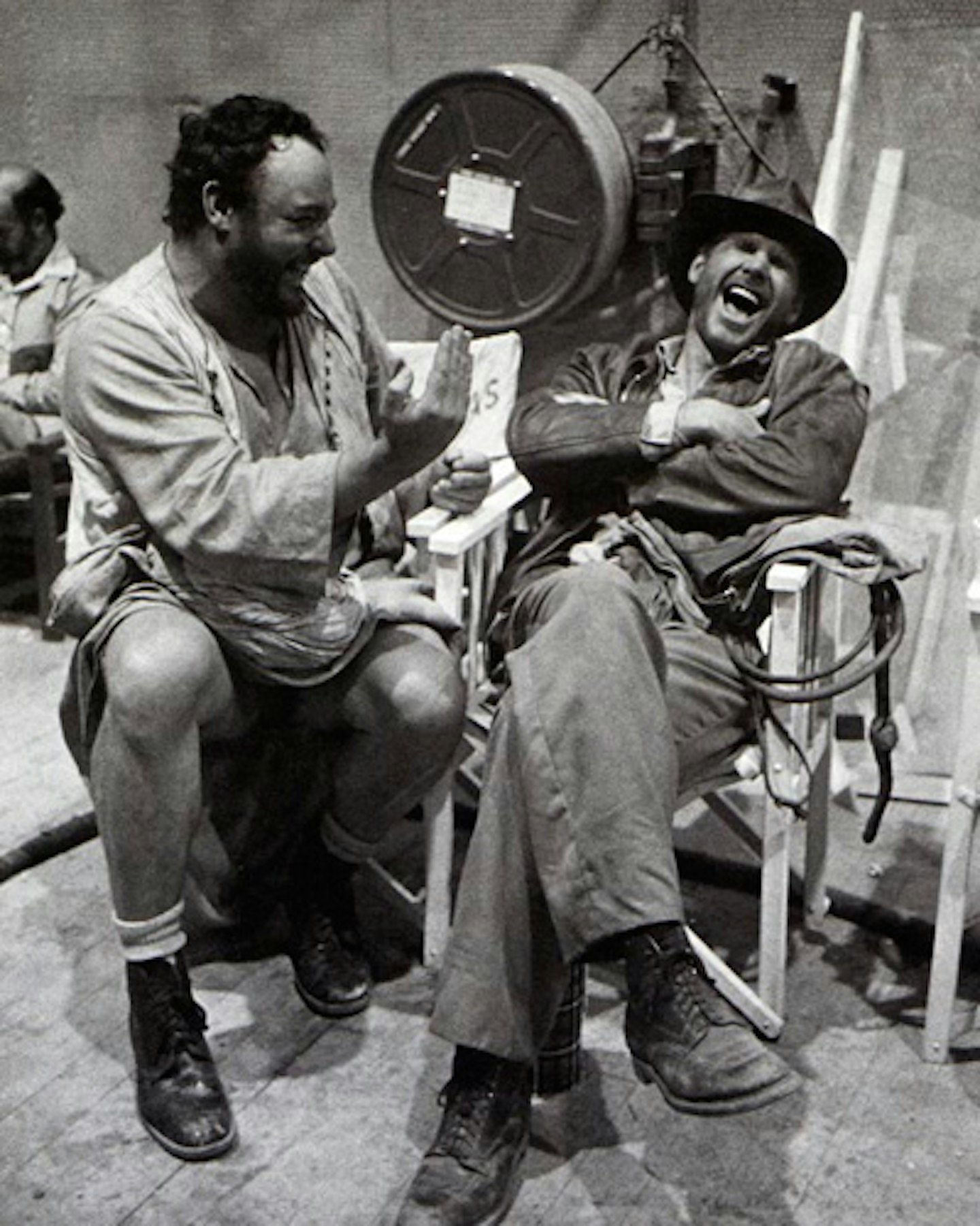 Harrison Ford and John Ryhs-Davies on the set of Raiders Of The Lost Ark