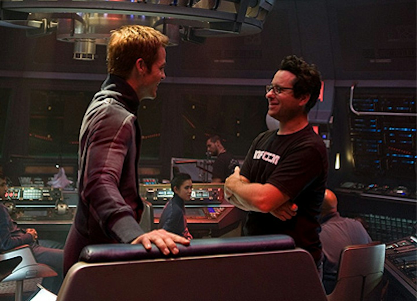 JJ Abrams and Chris Pine on the set of Star Trek (2009)