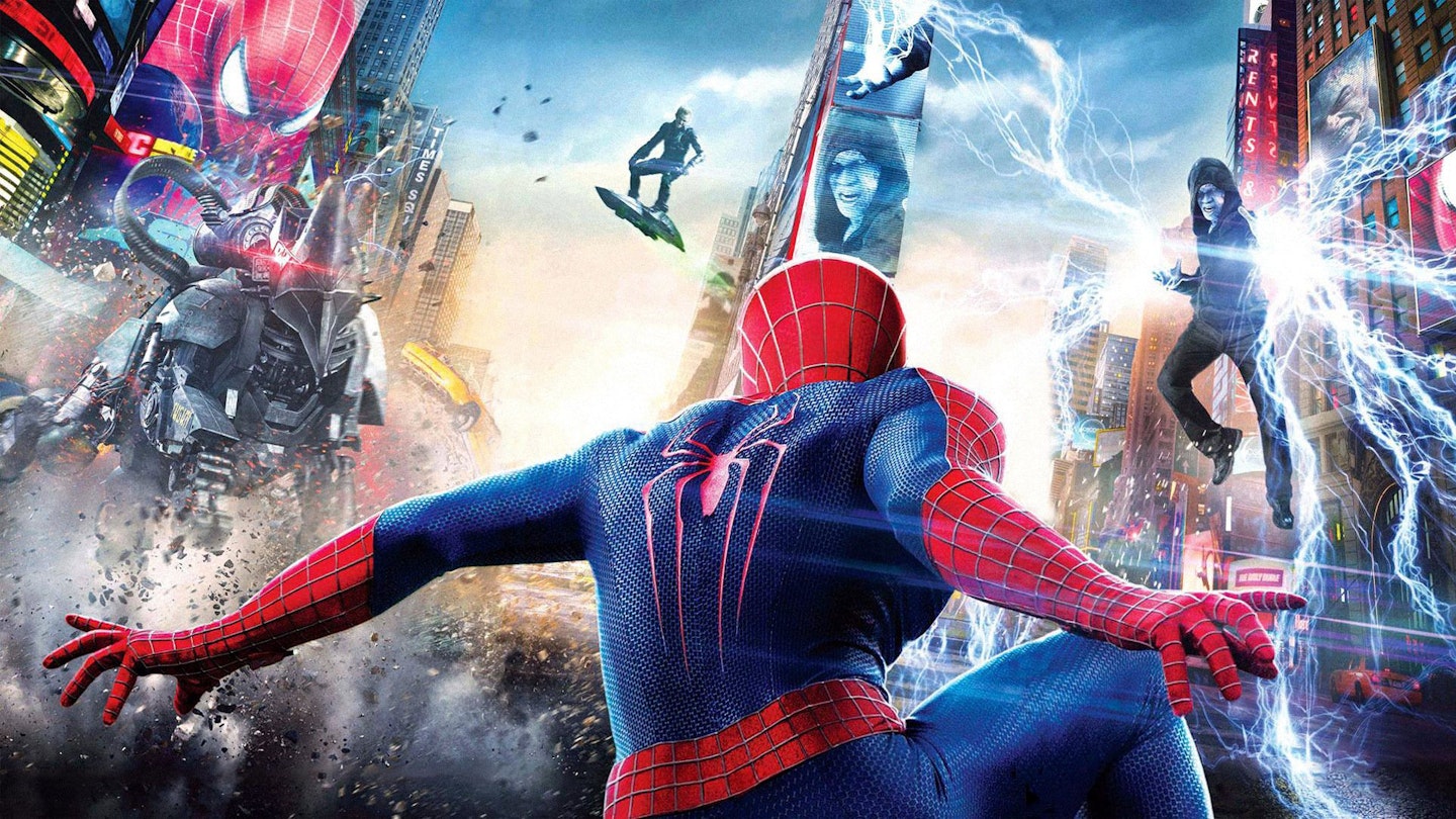 Spiderman films scenes for the upcoming movie, 'The Amazing Spiderman 2', at Greenwich Village in New York City. (June 2…
