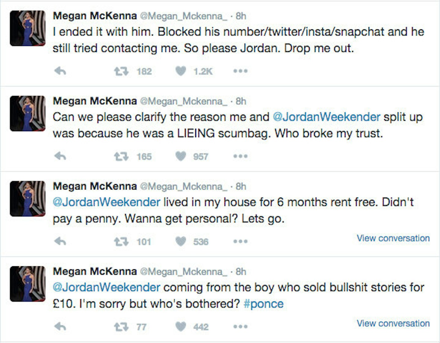 megan mckenna jordan davies twitter spat