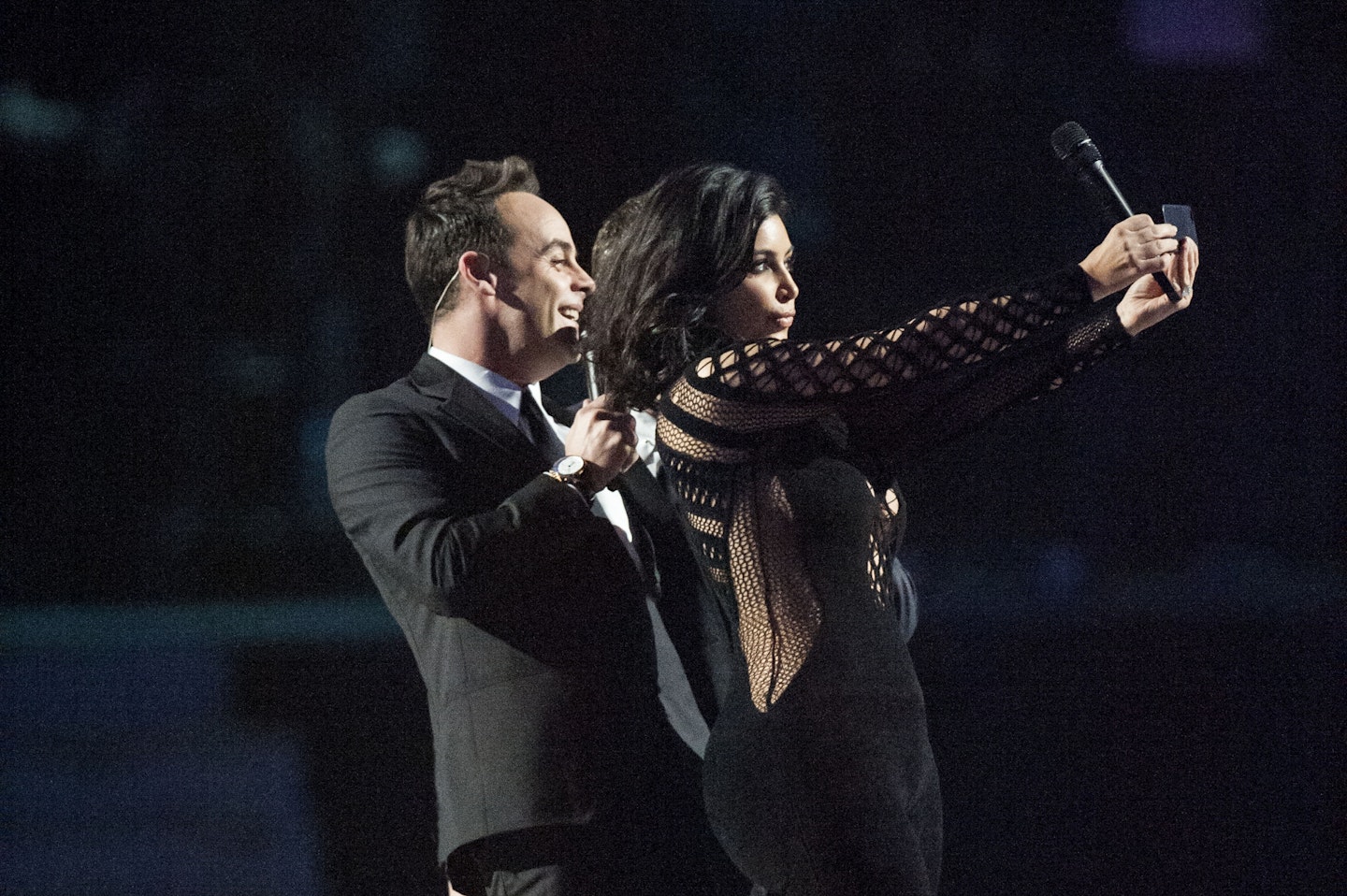 ant and dec with kim kardashian at the 2015 Brit Awards