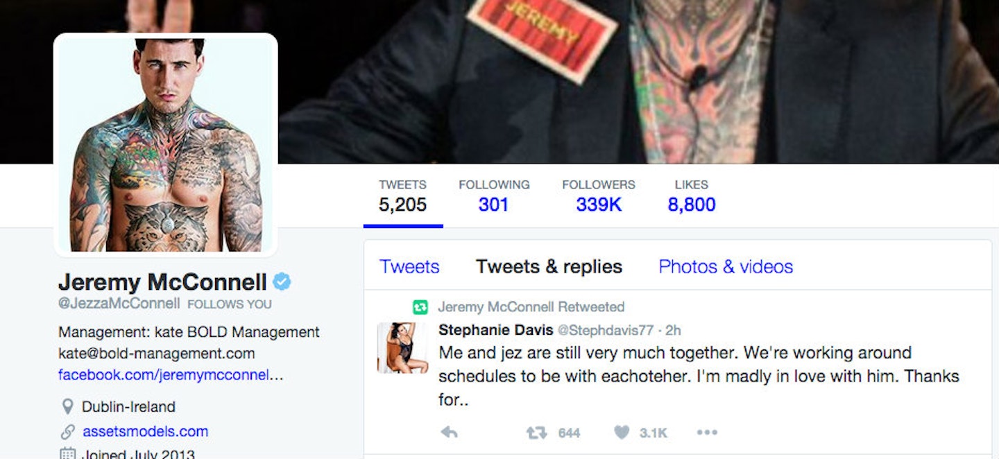 jeremy mcconnell confirms stephanie davis hasn't split