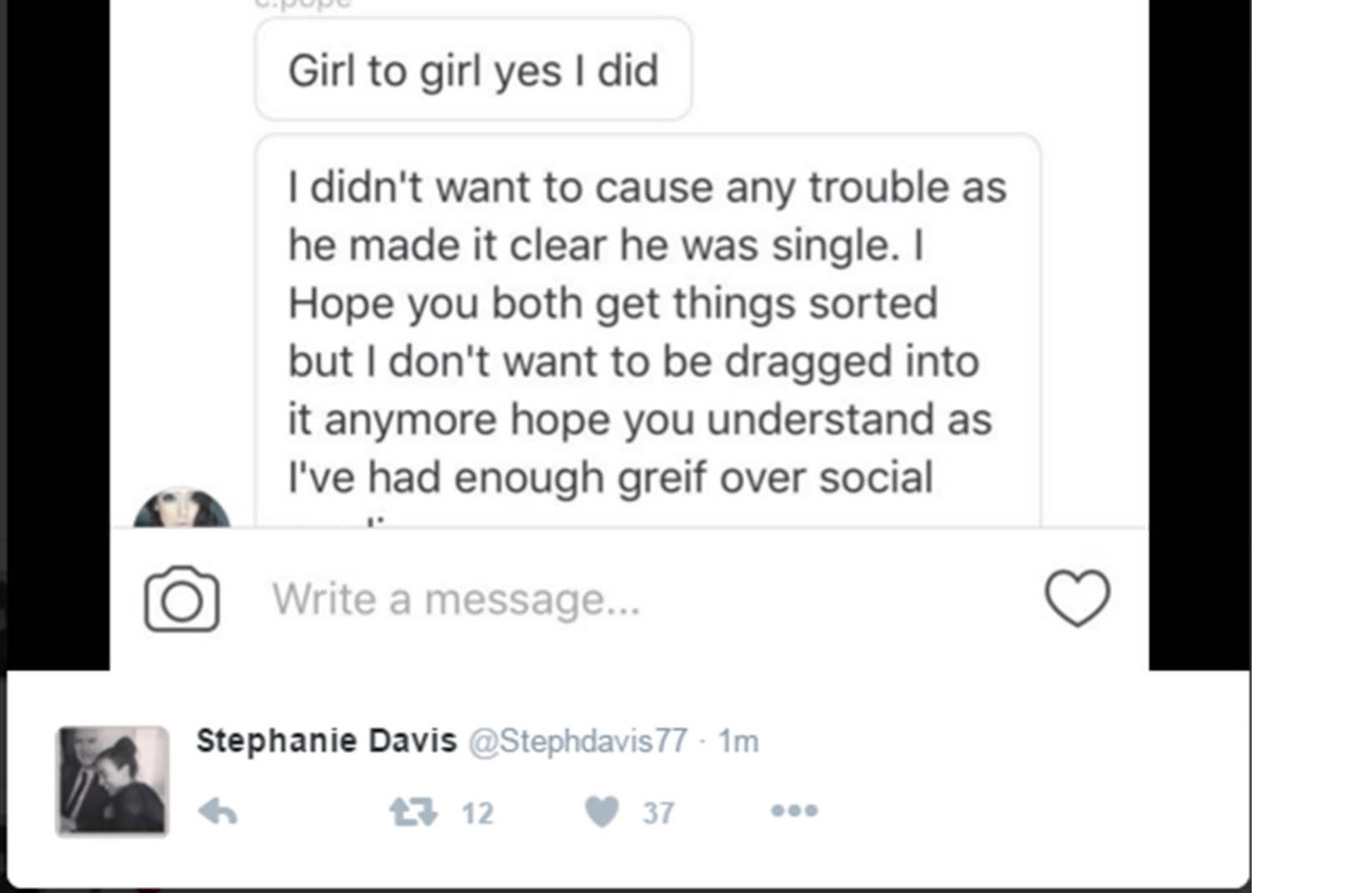 Stephanie Davis cheat message