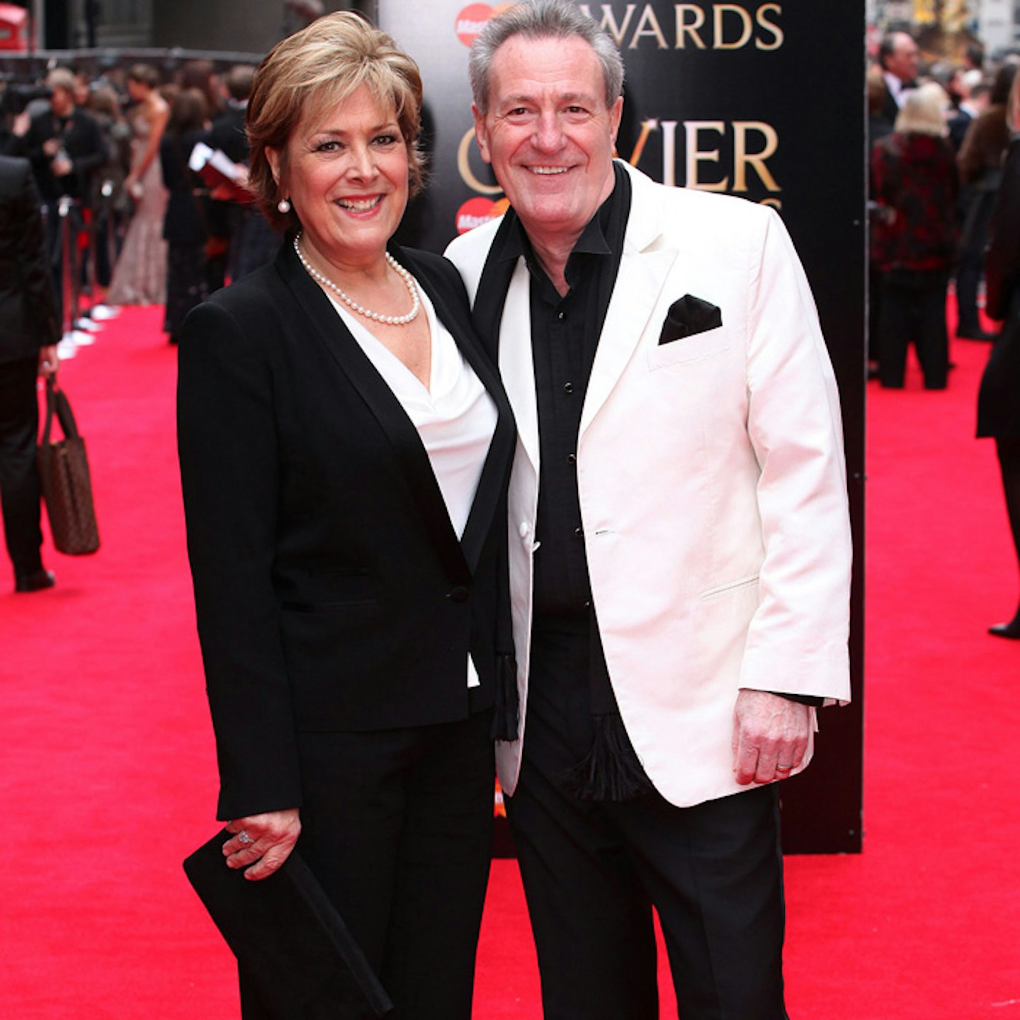 Lynda Bellingham pictured with husband Michael Pattemore at the Oliver Awards in April of this year