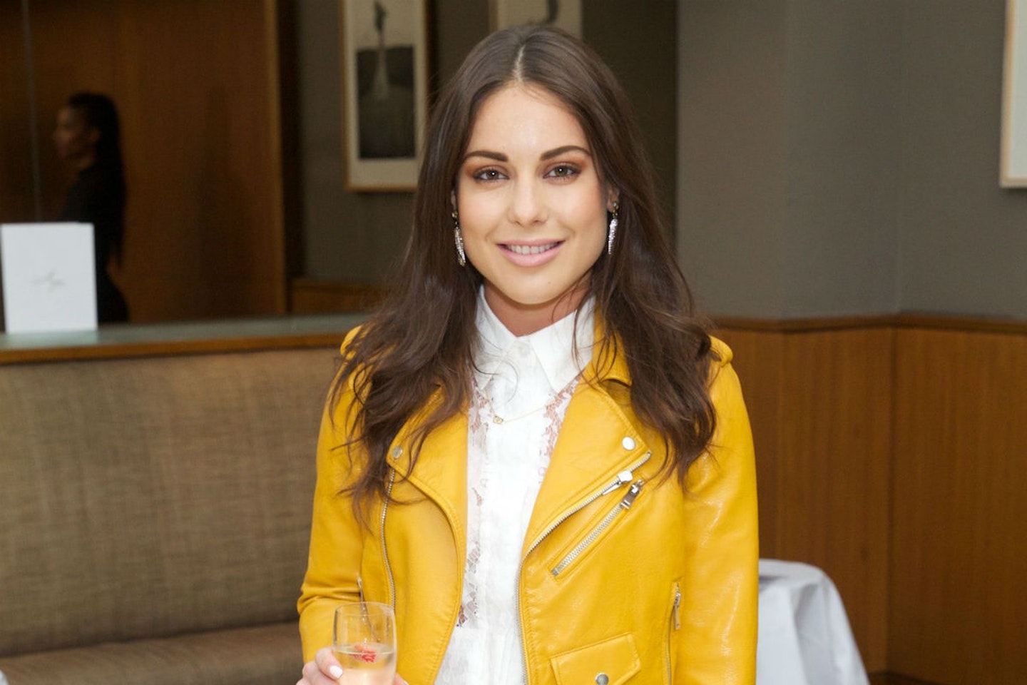 Made In Chelsea's Louise Thompson wore a stylish leather jacket to the launch 
