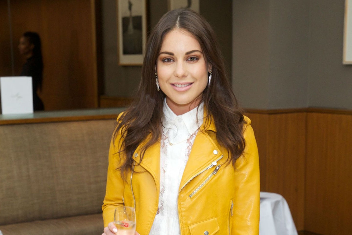 Made In Chelsea's Louise Thompson wore a stylish leather jacket to the launch