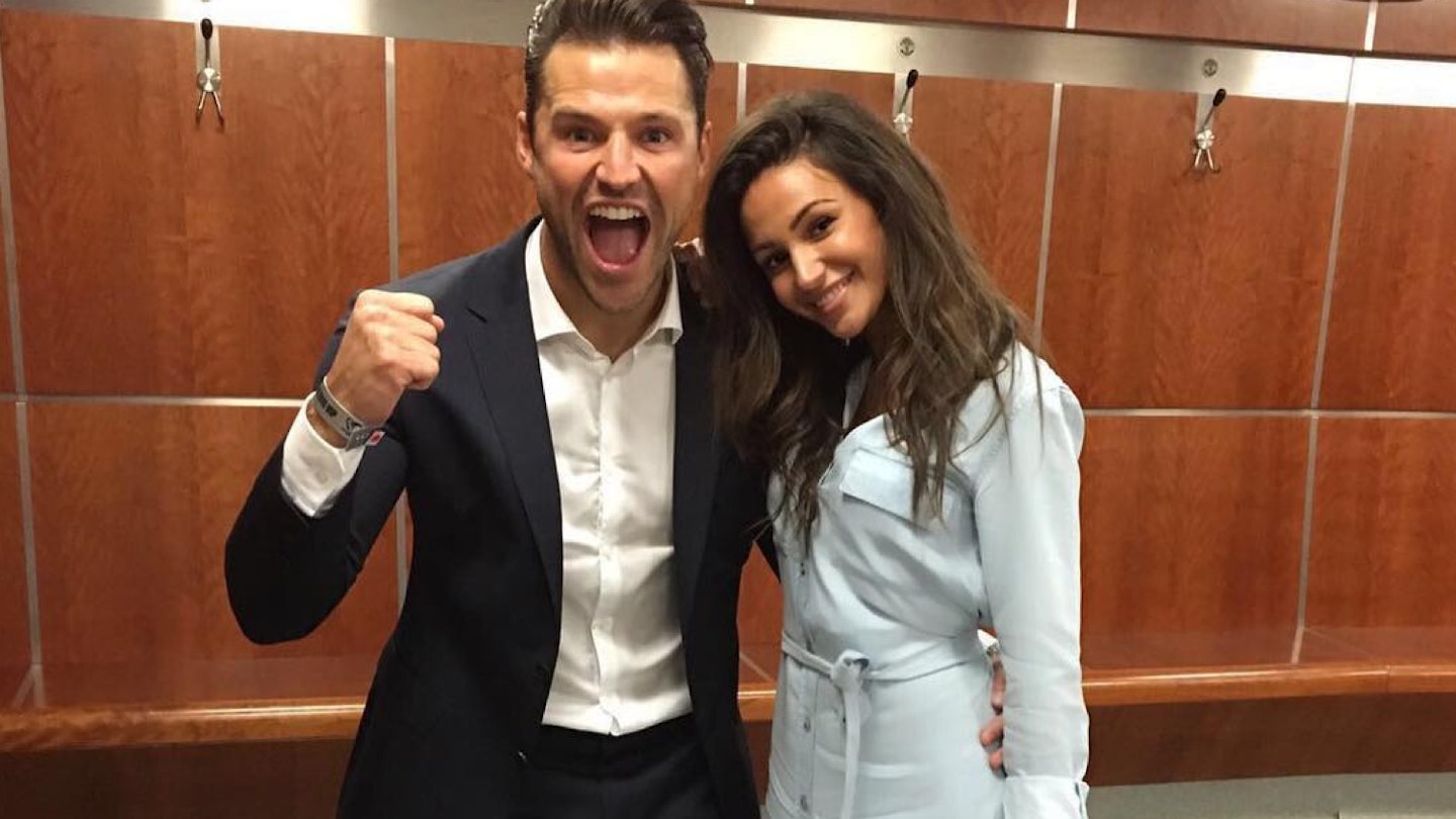 Mark Wright and Michelle Keegan happily hugging after Soccer Aid