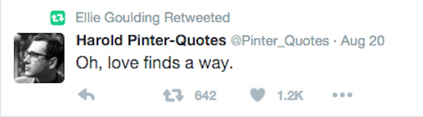 Ellie Goulding Harold Pinter Retweet Screenshot