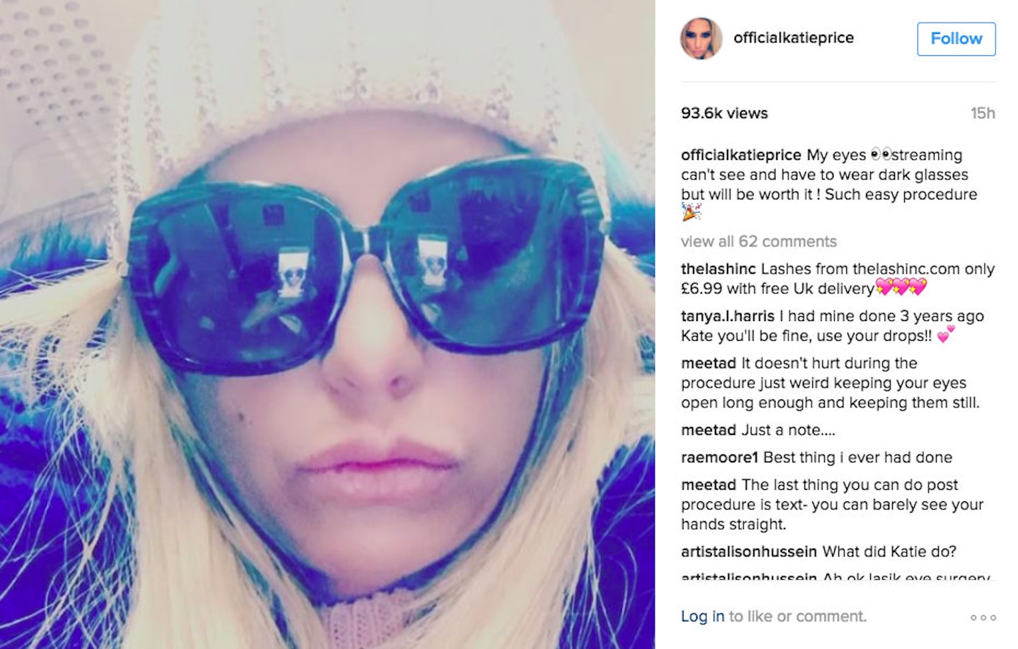 Katie price sunglasses post surgery