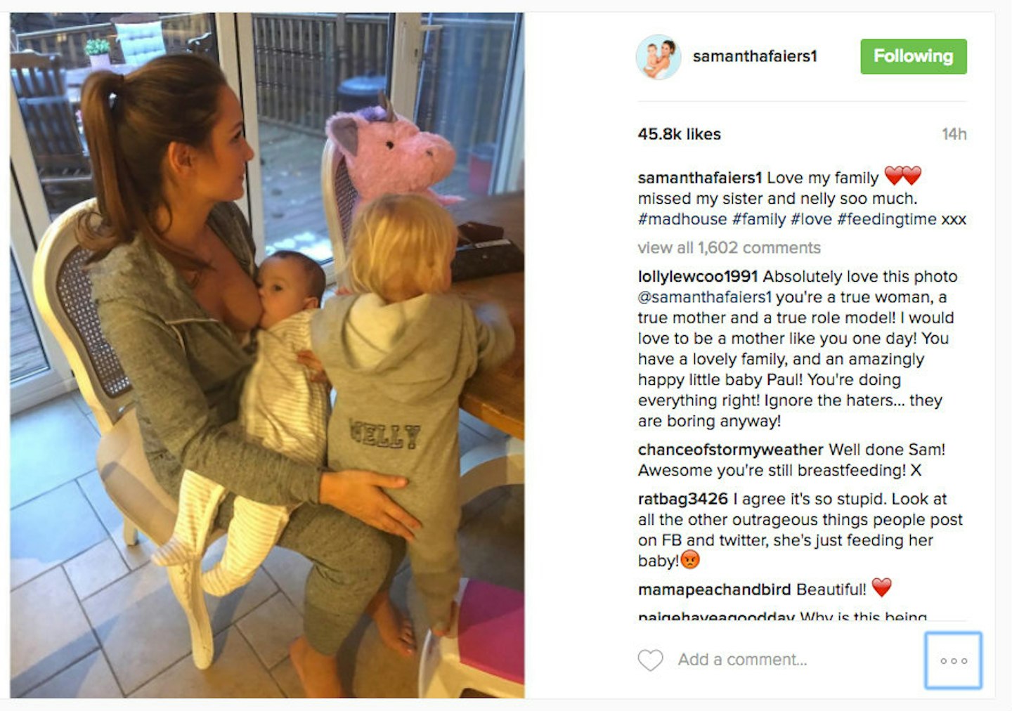 Sam Faiers breastfeeding instagram
