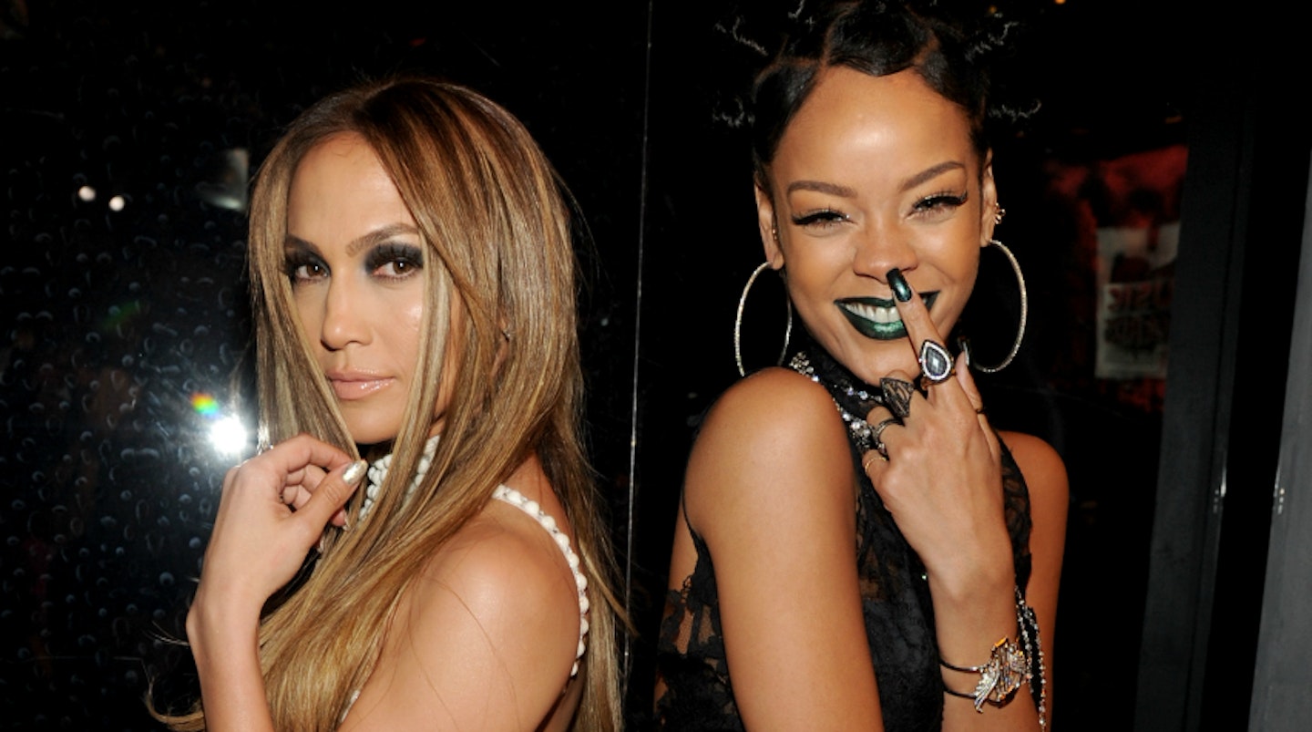 Jennifer Lopez and Rihanna at the 2014 iHeartRadio Music Awards