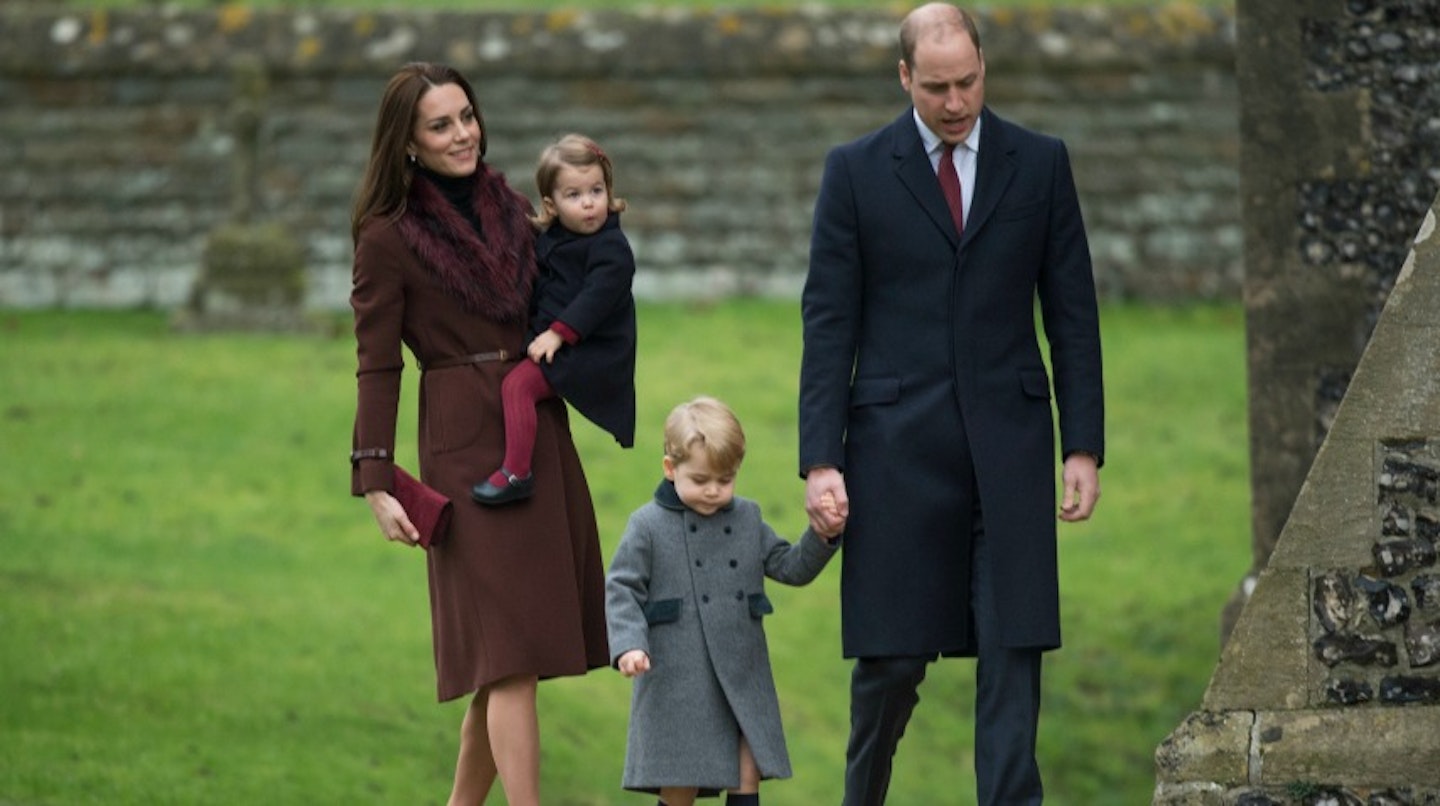 Kate Middleton, Prince William, Prince George and Princess Charlotte attend the Christmas service in Bucklebury