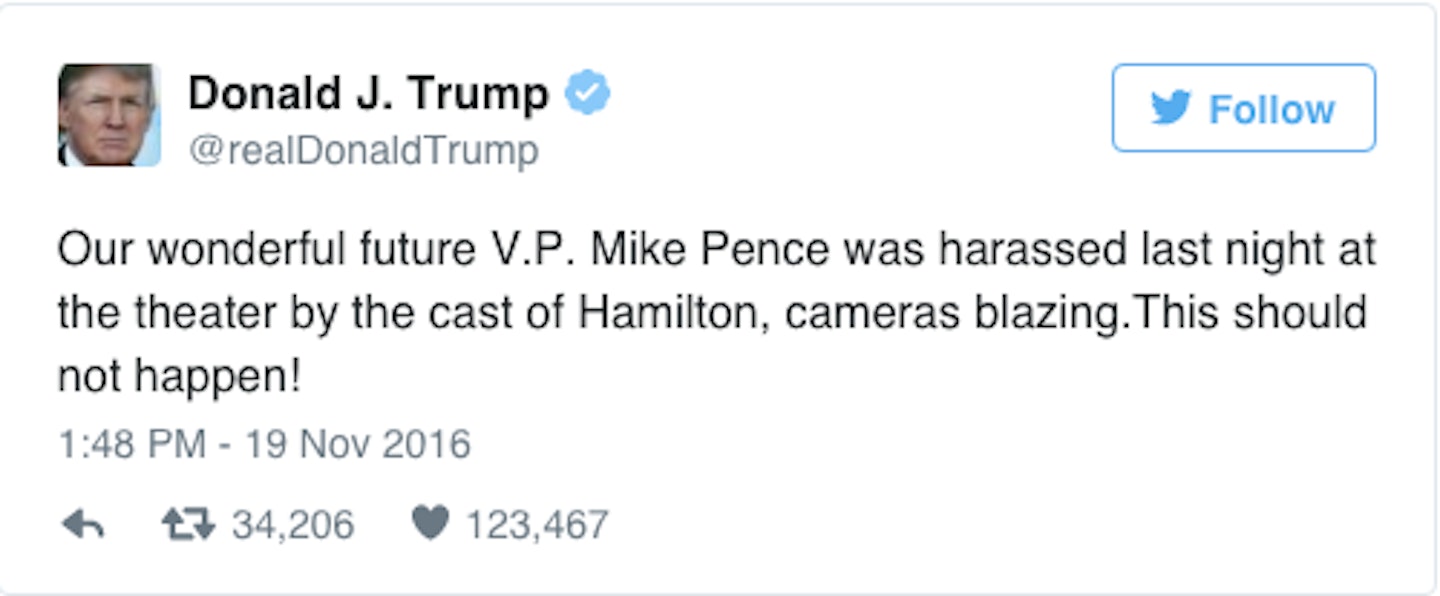 donald trump tweets hamilton