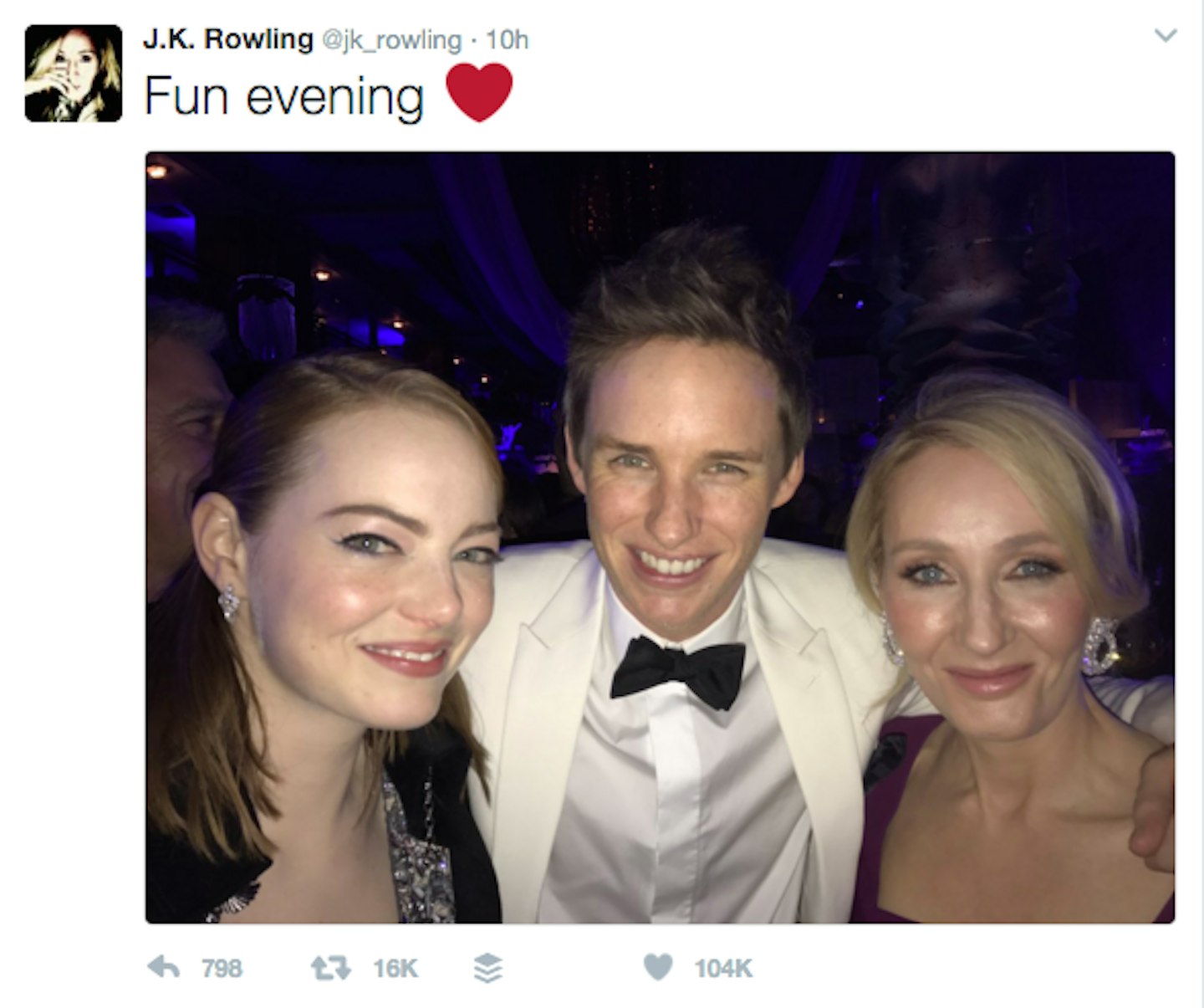 jk rowling eddie redmayne emma stone