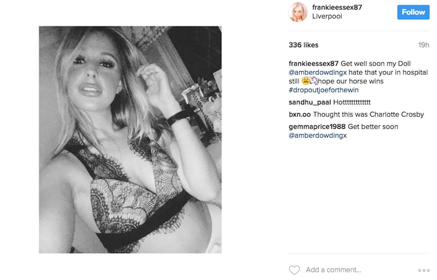 Frankie Essex posted a heartwarming message to pal