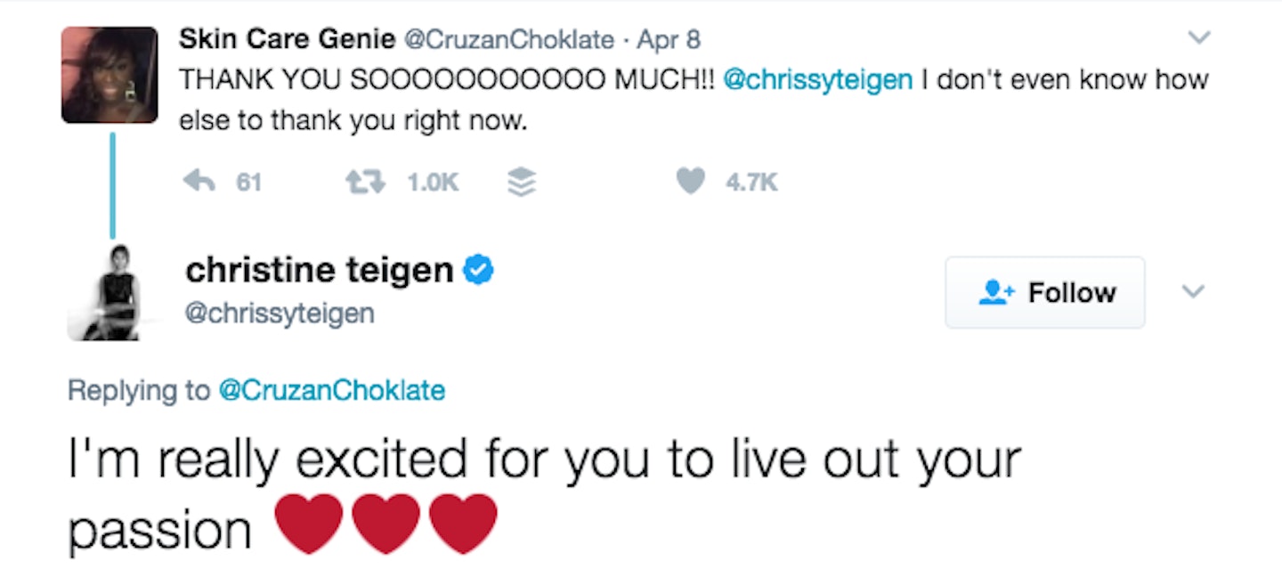 chrissy teigen pays twitter user's tuition fees