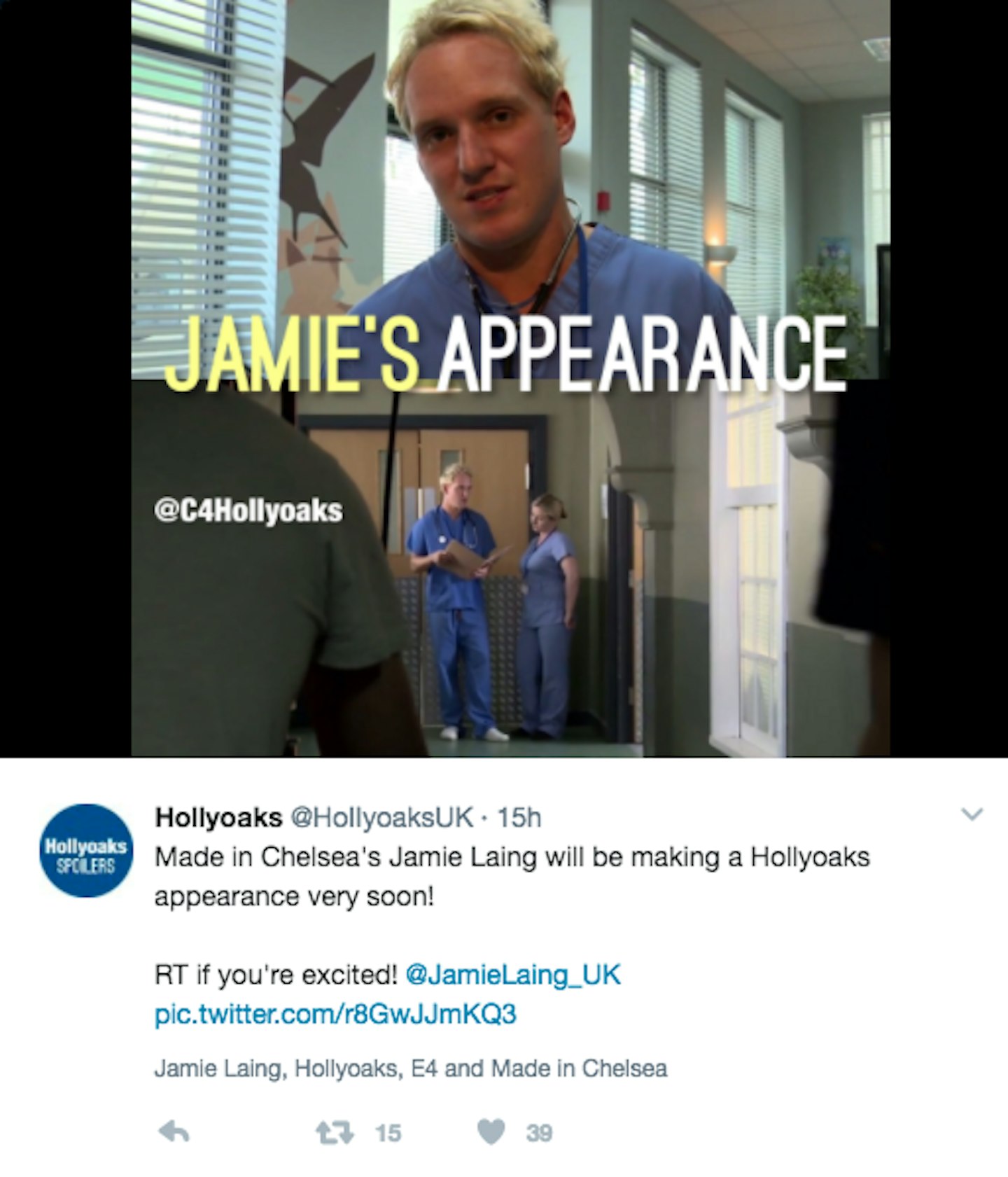 Jamie Laing confirms he's joining Hollyoaks for a special episode