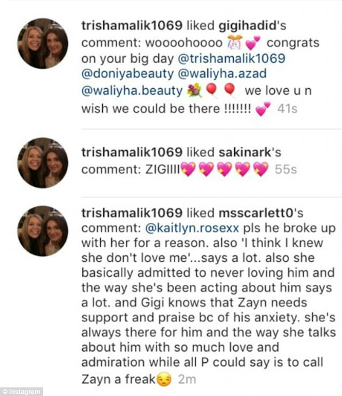 Zayn Malik's mum was involved in a instagram drama