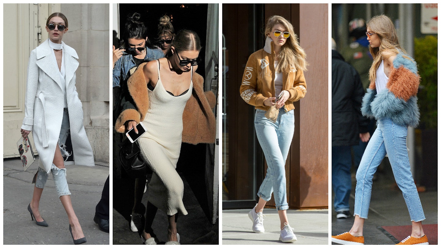 Gigi Hadid Blue Straight Fit Jeans Street Style 2022