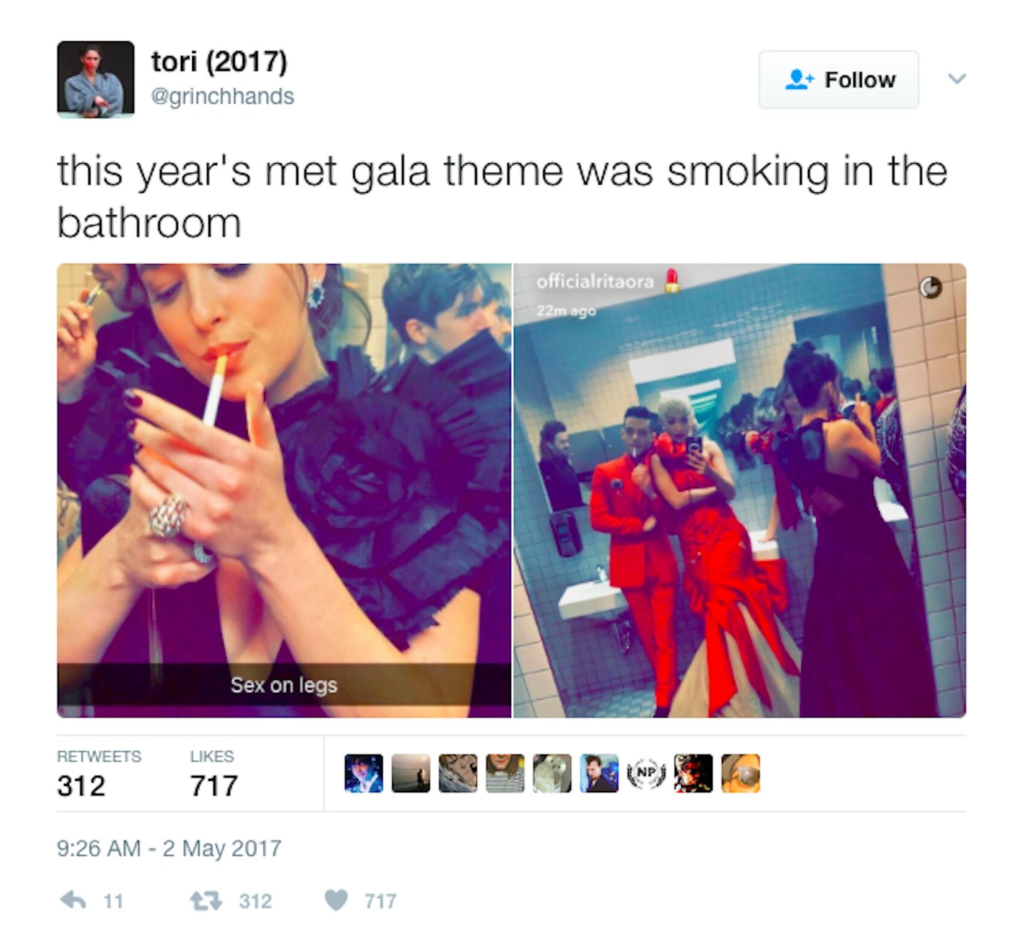 celebrities smoking met gala