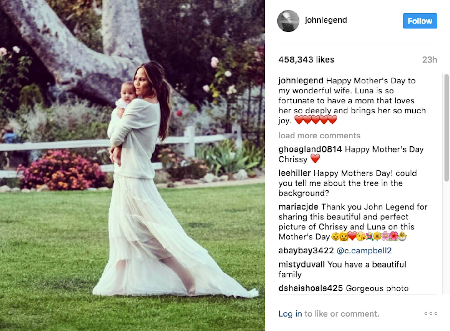 John Legend's Mother's Day message to Chrissy Teigen on Instagram