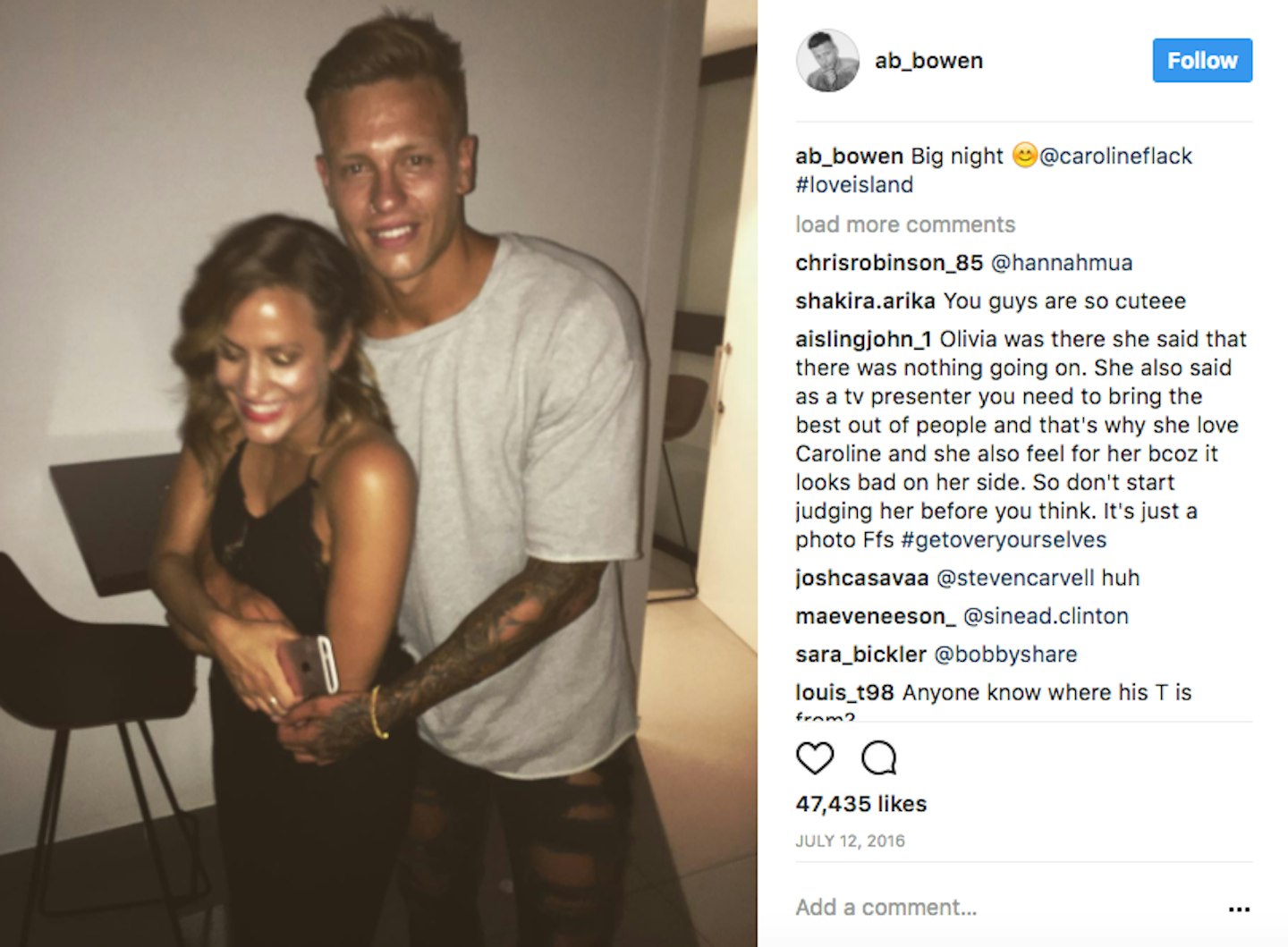 Caroline Flack and Alex Bowen