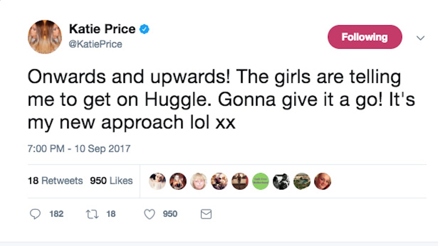 Katie Price twitter Huggle
