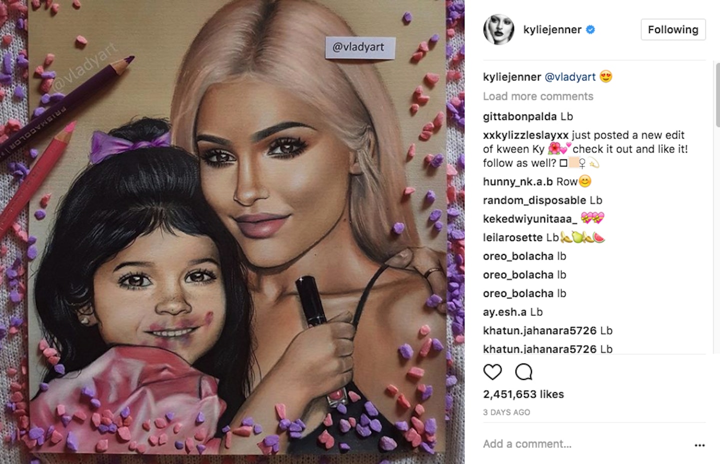 Kylie Jenner posted fan art of her with her younger self
