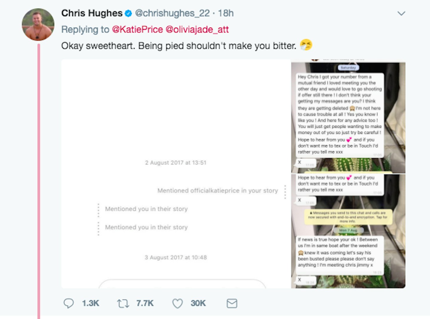 Katie Price Chris Hughes tweets