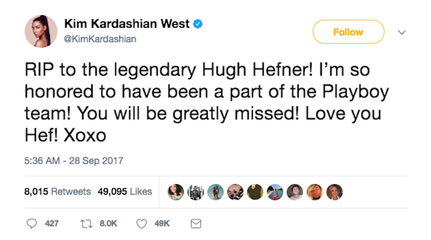 Kim Kardashian Hugh Hefner Tribute Tweet