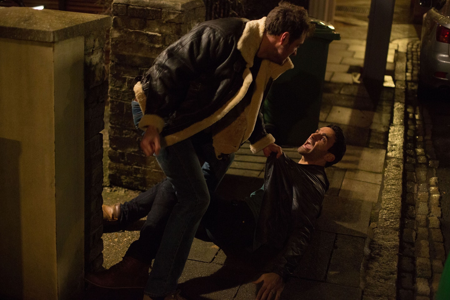 martin fowler (james bye) attacks kush kazemi (davood ghadami) in eastenders