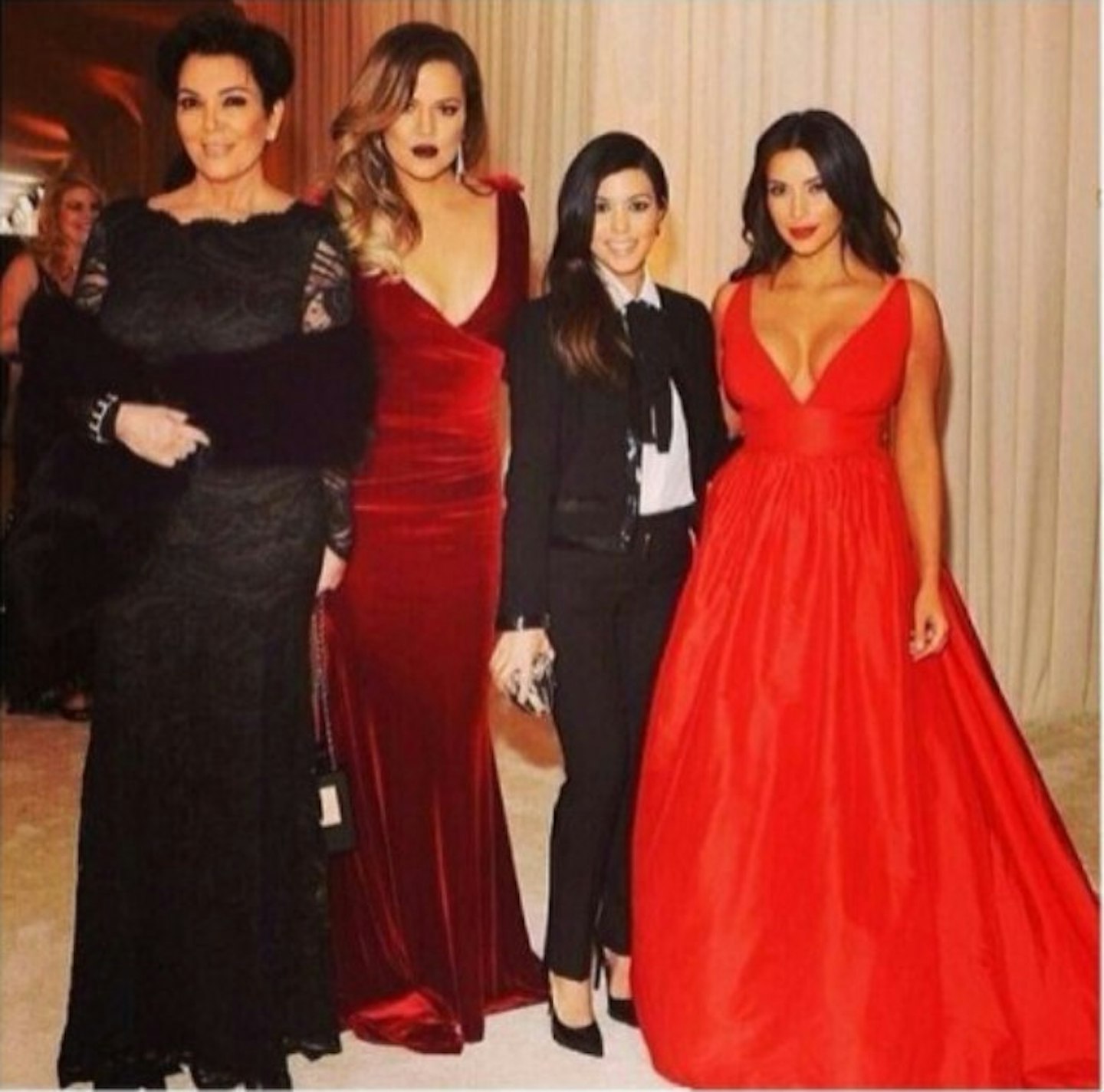 Kourtney, Kim and Khloe Kardashian at the 2014 Elton John Oscars after-party